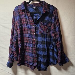 Torrid Red and Blue Plaid Button-Up Shirt